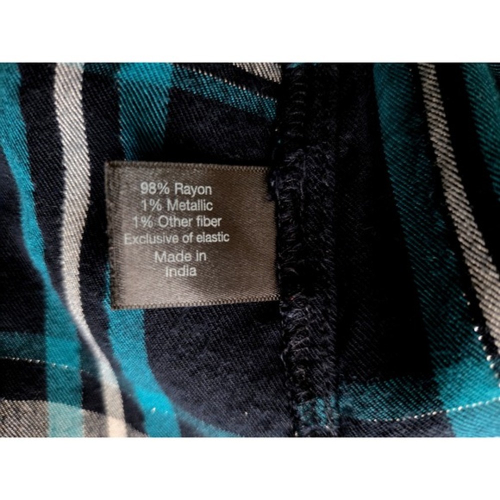 Lane Bryant Teal Navy Plaid Metallic Split Neck Blouse Top Womens 16 - Picture 7 of 8
